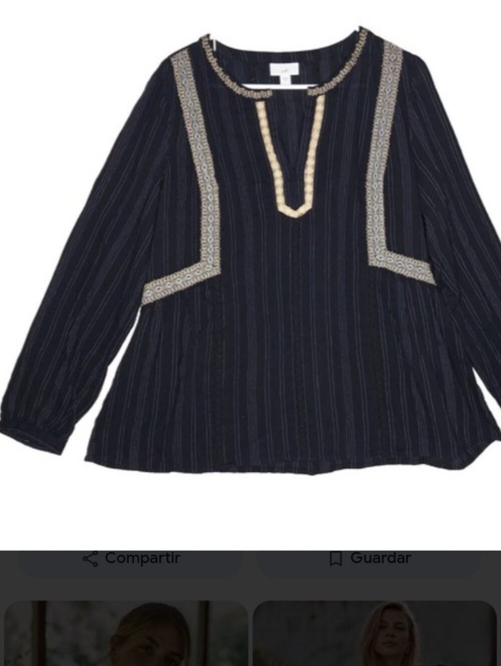 J. Jill Navy Embroidered Long-Sleeve Tunic XL